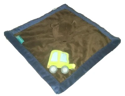 Tiddliwinks Dark Brown Bear Velour Security Blanket Green Car Navy Blue Edge - Image 1 of 4
