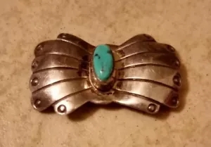Navajo Signed Sterling Silver Turquoise Pin Tooled Native American 1-1/8” 3.3g - Picture 1 of 3
