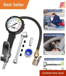 Heavy-Duty Tire Inflator with Accurate Gauge & 360° Swivel Hose - 100PSI - Picture 1 of 11