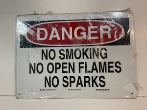 Brady DANGER NO SMOKING OPEN FLAMES SPARKS Aluminum Sign 10x14 42660 Signmark(5) - Picture 1 of 3