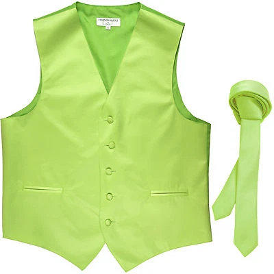 New Men's Formal Tuxedo Vest Waistcoat_1.5" skinny Necktie lime green wedding - Image 1 of 4