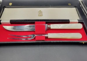 Kirk & Matz Sheffield Cutlery 2 Piece Carving Set Original Box Pearlized Handles - Picture 1 of 7