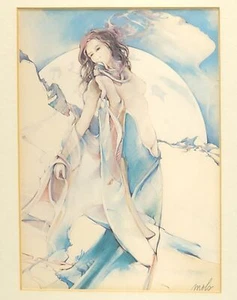 Vintage Robin Mols Signed Framed Watercolor Print Nude Woman Fantasy Scene Art - Picture 1 of 7