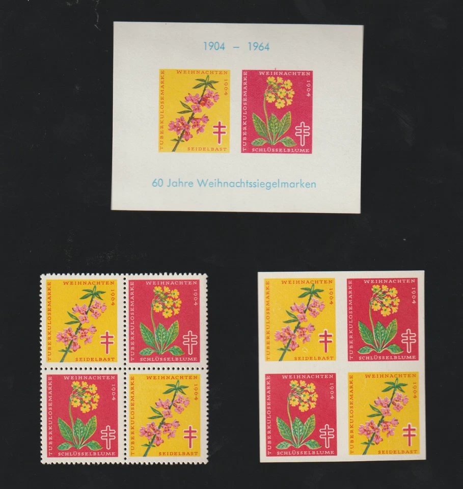 Germany Christmas seals sheet Weihnachtssiegelmarken 1964 perf imperf blocks+ - Image 1 of 1