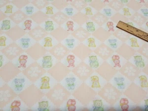Vintage 100% Cotton Fabric Novelty Pastel Teddy Bunny Kitty Juvenile 47"L x 44"W - Picture 1 of 10