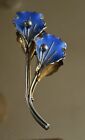 Elegant Aksel Holmsen Blue Guilloche Enamel Brooch Silver Gilt Flowers