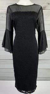 Neu Thalia Sodi tiefschwarzes Spitzenkleid mit Glockenärmeln für Damen neu mit Etikett UVP 99 $ A4317 - Bild 1 von 8