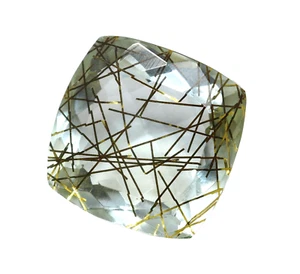Natural Certified 51 Ct Cushion Cut Yellow Color Rutilated Quartz Loose Gemstone - Picture 1 of 7