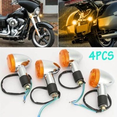 Luz de señal de giro de balas ámbar cromadas 4 piezas para Kawasaki VN KZ Vulcan 500 750 Foto 1 de 4