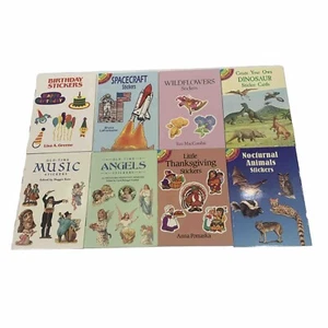 Lot of 8 Dover Sticker Books Angels Music,Birthday,Dinosaur, Spacecraft  - Picture 1 of 1