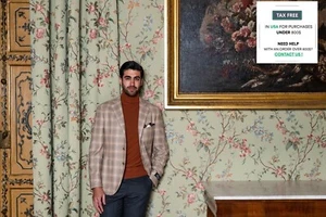 $2790 BELVEST Beige Check Pure Cashmere Jacket 40 US / 50 EU Drop 7R - Picture 1 of 9