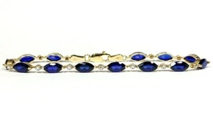 10k Yellow Gold Lab Blue Spinel Tennis Bracelet 7" - Picture 1 of 4