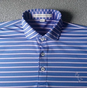 Holderness & Bourne Polo Shirt Mens L Blue Pink Stiped Tailored Fit Bedens Brook - Picture 1 of 8