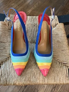 J. Renee Harra Rainbow Slingback Pointed Toe Heels Shoes Vtg Size 7 Excellent - Picture 1 of 6