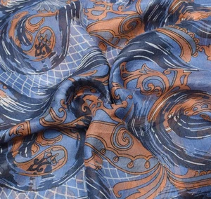 Sushila Vintage Steel Blue Saree 100% Pure Silk Printed Paisley 6Yd Craft Fabric - Picture 1 of 9