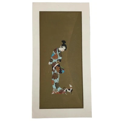 Reproducción en madera japonesa de colección mujer perro kimono Ukiyoe dorado P394 Foto 1 de 4