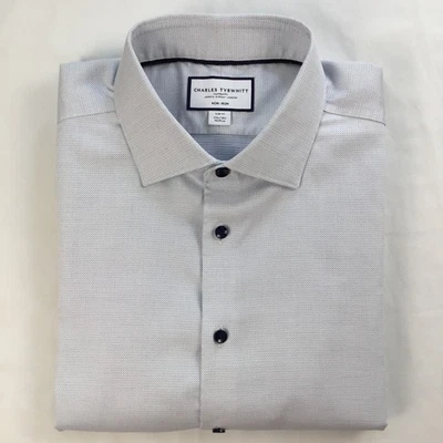 Camisa Charles Tyrwhitt Para Hombres 17 1/2 - 36 Blanca Micro Rayas Calce Ajustado Royal Oxford Foto 1 de 4