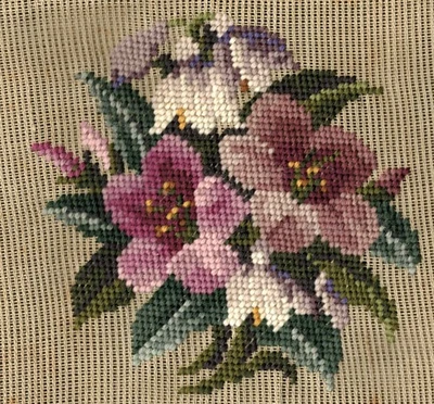 VTG PREWORKED 23" x 21.5" Paragon Wool Needlepoint Tapestry Floral No. B7133 - Image 1 of 4