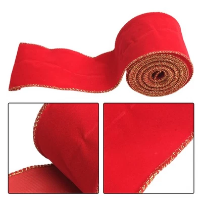 Red And Gold Border Velvet Ribbon 5 Yards 2 Pieces For Holiday Crafting - Image 1 of 4