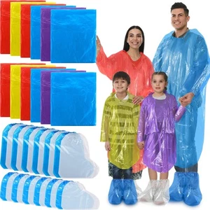 12 Sets Rain Disposable Poncho and Shoe Covers Family Pack Plastic Waterproof... - Picture 1 of 7