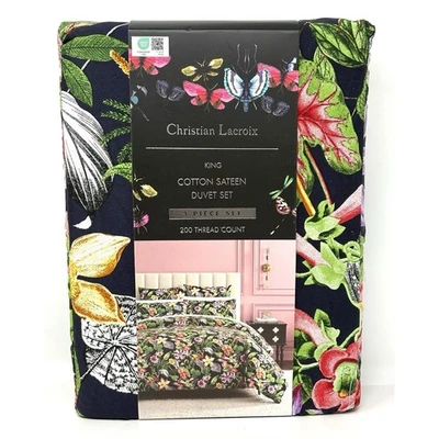 Conjunto de Capa de Edredom Christian Lacroix King Algodão Floral Tropical Azul Marinho Novo com etiquetas - Imagem 1 de 4