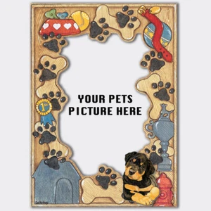 Rottweiler Puppy Wooden Picture Frame Die-Cut 2-Dimensional 5" x 7" Holds 4" x 6 - Picture 1 of 3