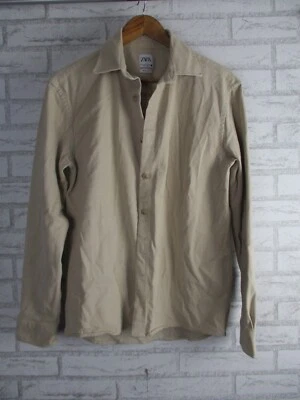 Zara men's shirt top blouse beige S regular fit collared button front - Image 1 of 4