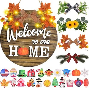 Interchangeable Welcome Home Sign, Front Door Decor With 4 Seasonal Brown - Picture 1 of 6