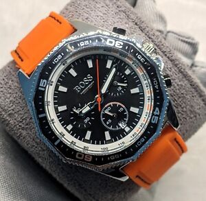 Awesome HUGO BOSS Quartz Chronograph Rotating Bezel Black Dial Men's Wrist Watch
