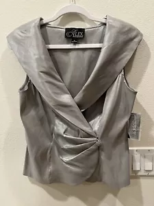 NEW Alex Evenings Women’s Structured Shawl Collar Blouse Sleeveless Silver M - Picture 1 of 7