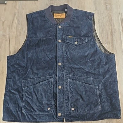 Chaleco Acolchado Pana Wrangler XXL Denim Azul Cobre Abotonado Ranchero Vaquero Foto 1 de 4
