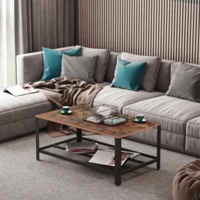 Mesa de centro industrial con estante vintage retro muebles de salón extremo lateral Foto 1 de 4