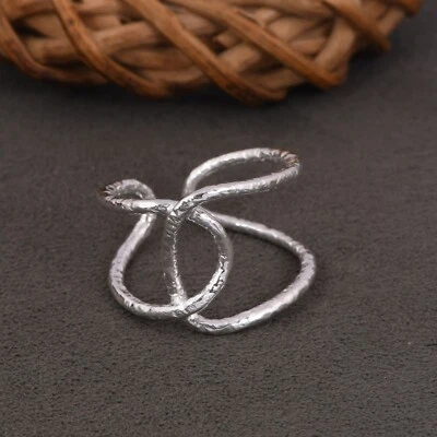 Criss Cross Adjustable Band Ring Solid Sterling Silver Jewelry Mother's Day Gift - Image 1 of 4