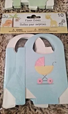Cajas de regalos azules para baby shower, 10, cochecito de bebé, cinta para acentuar Foto 1 de 2