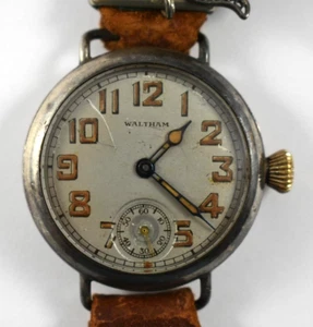 Vintage Waltham 33.50mm Sterling Silver NAWCO Wire Lug Case Trench Watch lot.rj - Picture 1 of 12