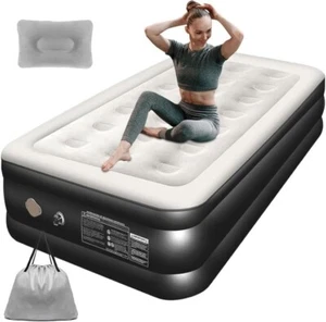 Single Size Air Mattress,1 Inflatable Pillow,Inflatable Airbed with Air Pump - Picture 1 of 7
