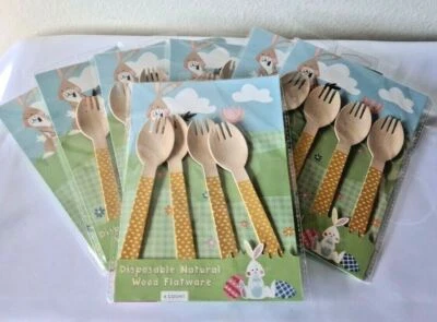 Paquete de 7 cubiertos de madera desechables de 28 piezas, madera natural, cerdos ecológicos 28 piezas Foto 1 de 2