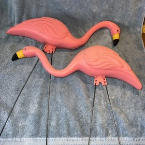 2 Vintage Pink Flamingo Blow Mold Yard Decor Unbranded with Wire Legs 20"L - Picture 1 of 10