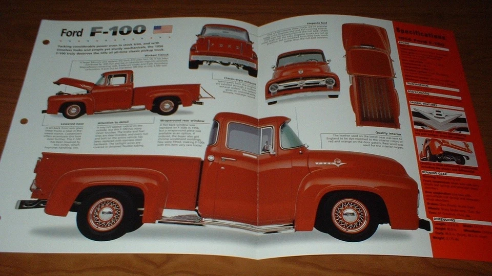 1956 年福特 F-100 卡车规格表宣传册海报照片信息 56 F100 53 拾音器 — 第 1/1 张图片