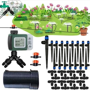 Drip Irrigation System Kit with Water Timer 82FT 1/4 Hose for 16 Sprinkler He... - Picture 1 of 5