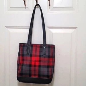 Y2K VINTAGE COACH DAMEN ROT, GRAU KARIERT HOLZ BEUTELTASCHE 6753 SCHWARZ LEDER SCHULTER B - Bild 1 von 11