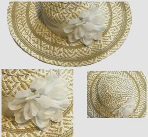 Target- Toddler Girls - Round - Lovely - Fun - Straw Hat- With White Flower - - Picture 1 of 13