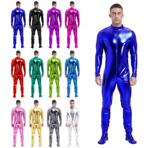 Para hombres Brillante Metálico Body PVC Cuero Cuerpo Completo Zentai Catsuit Mono - Imagen 1 de 99