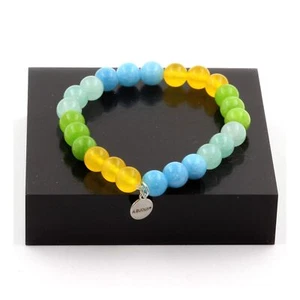 Armband Perlen Angelite + Chalcedon Blau + Peridot + Achat Gelb 8 Made IN E - Bild 1 von 7