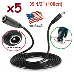 5-Pack 1m / 3.3ft DC Power Extension cable Cord with 5.5x2.1mm Connectors - Picture 1 of 6