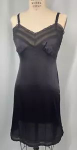 Black Full Slip SIZE SMALL black sheer ruffle lace 60s 70s classic nylon pin-up - Imagen 1 de 10