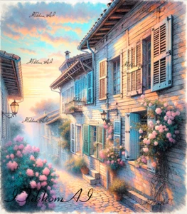 Digital Art Picture Cityscape Flowers Style Watercolor Wallpaper Desktop Decor - Picture 1 of 3