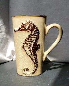 Stoneware Sea Horse Brown Coffee Mug Cup Full 16oz Unmarked - Picture 1 of 12