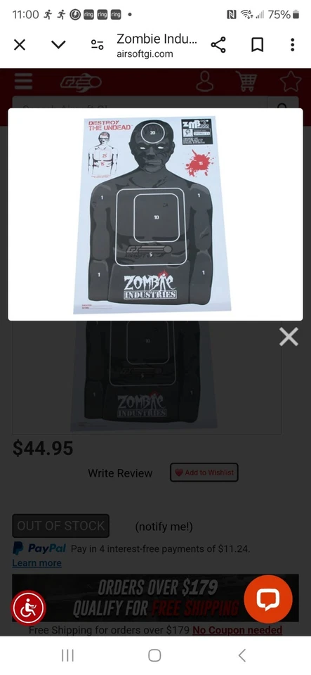 Pacote com 25 papel colossal Gun Target Zombie Industries Ivan/blk zumbi (23 x 35") - Imagem 1 de 3