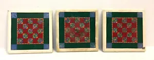 Set of 3 Ceramic Tile Quilt Pattern Coasters 3 3/4" x 3 3/4" with Cork Back - Foto 1 di 8